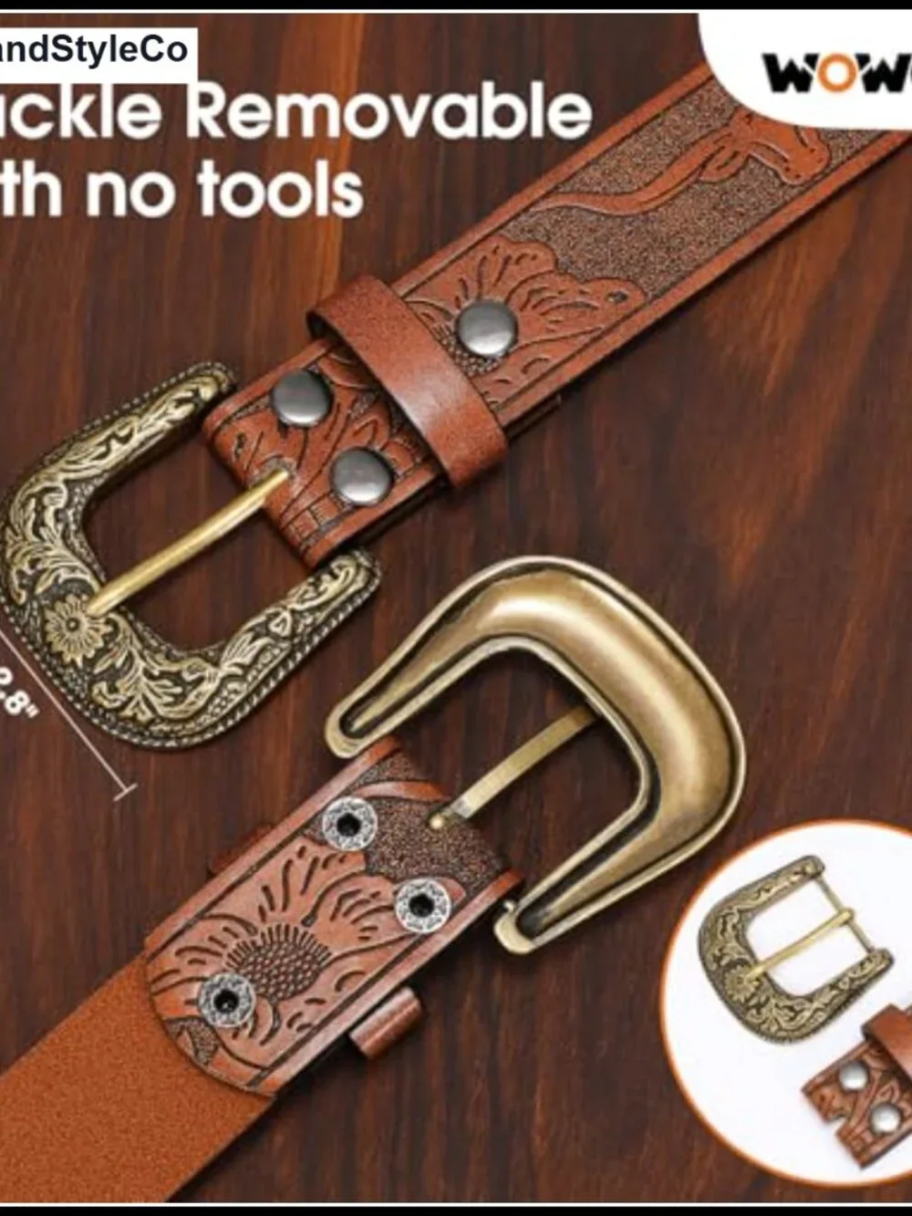 Vintage Cowgirl Belt for Women PU Leather Floral Buckle Western Belt